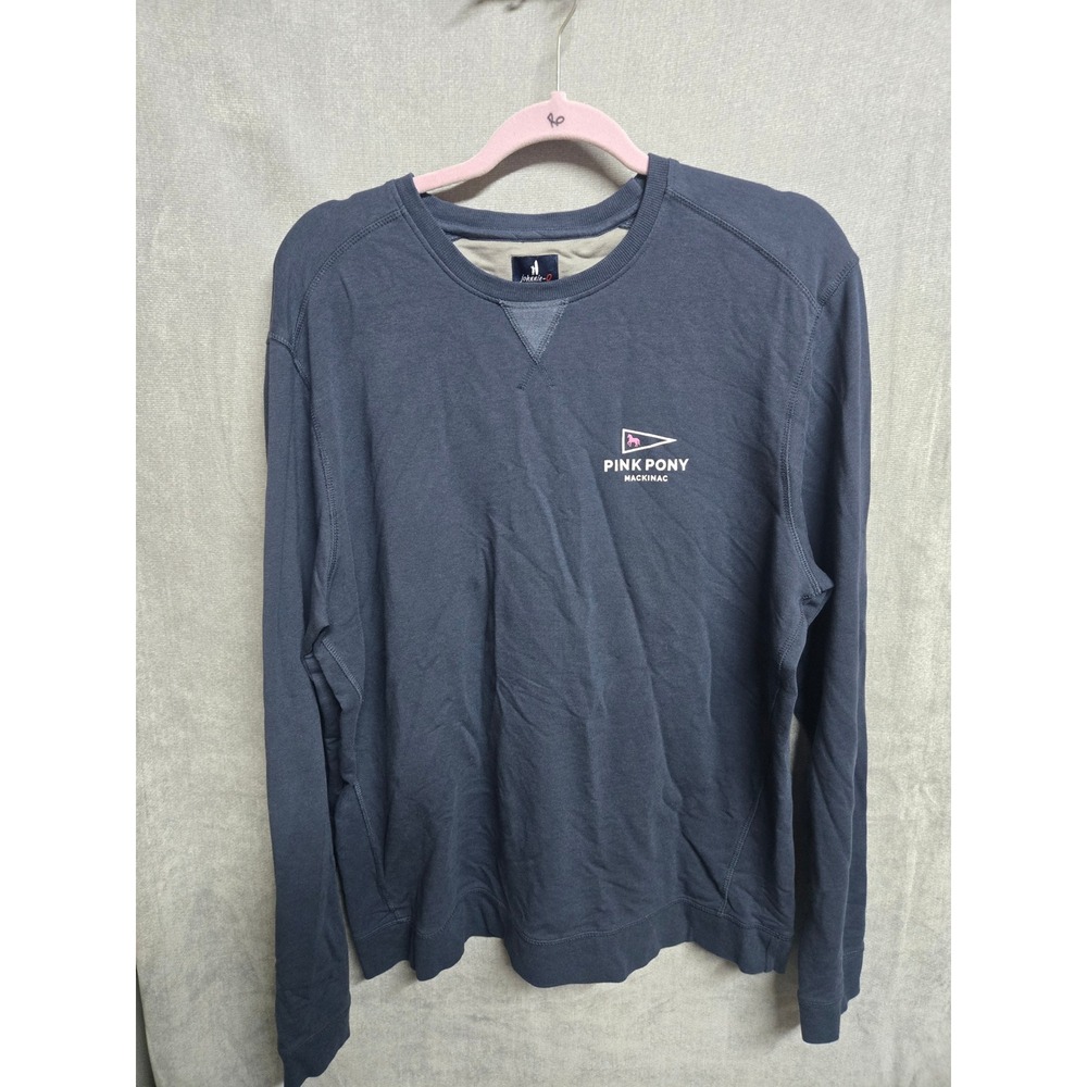 Johnnie-O Pink Pony Mackinac Sweatshirt Mens Large Navy Blue Crewneck Pullover